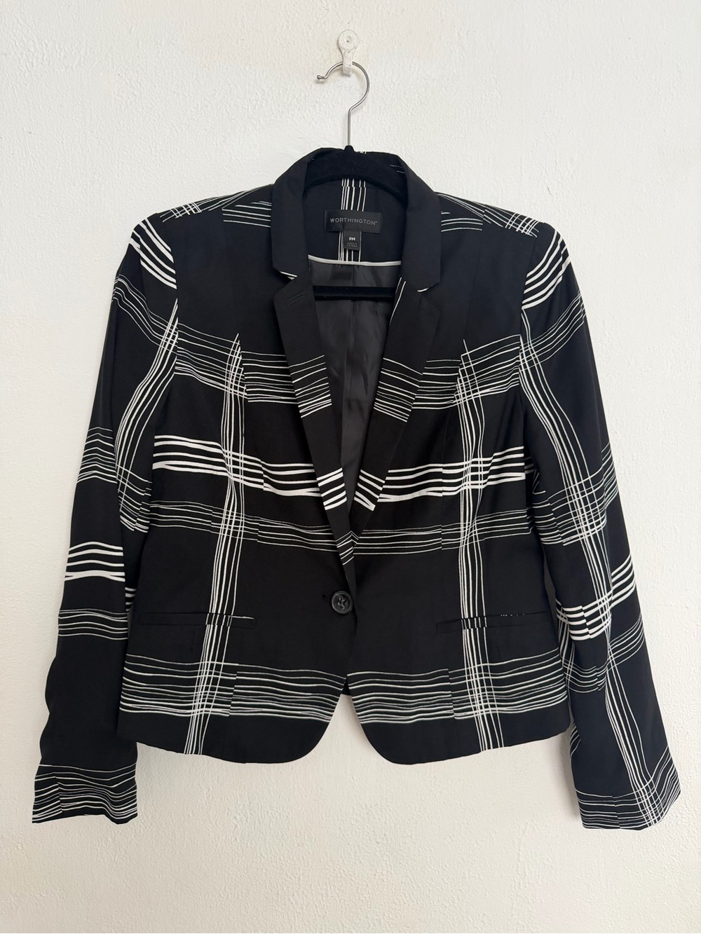 Worthington Black & White Plaid Single-Button Blazer